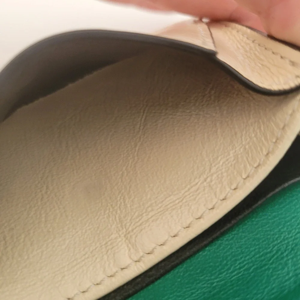 Marni Colorblock Leather Card Case Wallet‎ Green Cream Snap Accordion Italy